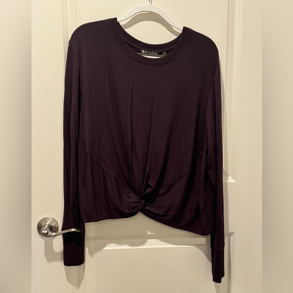 Athleta Twist Front Cross Top Sweatshirt Size XL deep plum color Comfy Yoga